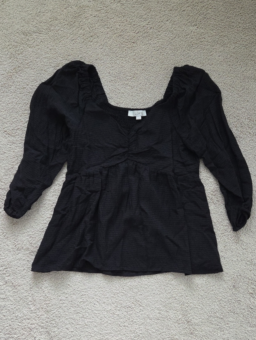 LOFT Black Puff-Sleeve Peplum Top